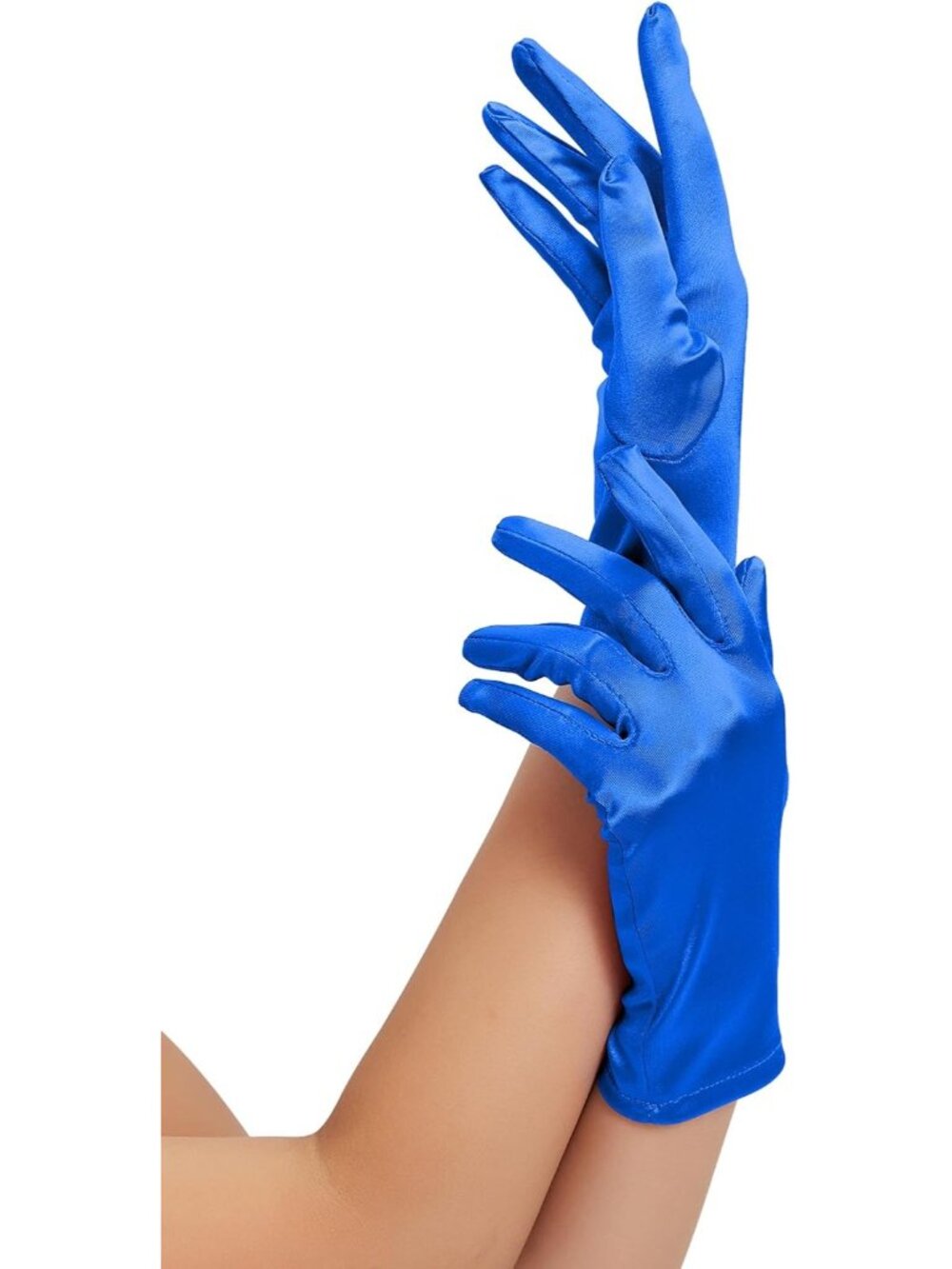 Women's Blue Short Satin Wrist-Length Dress Cocktail Formal Events Gloves